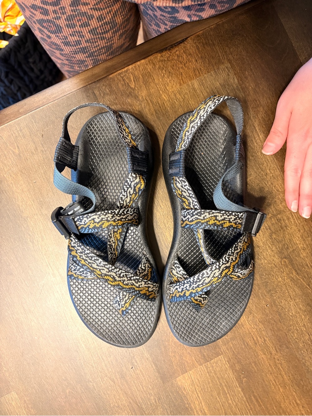Chaco Women's Strappy Adventure Sandals - Black with Blue and Yellow Pattern